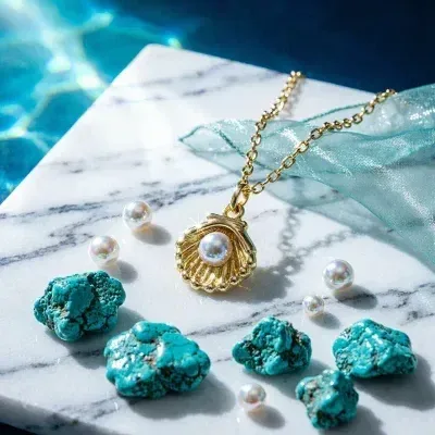 Gold necklace with pearl — AI generated